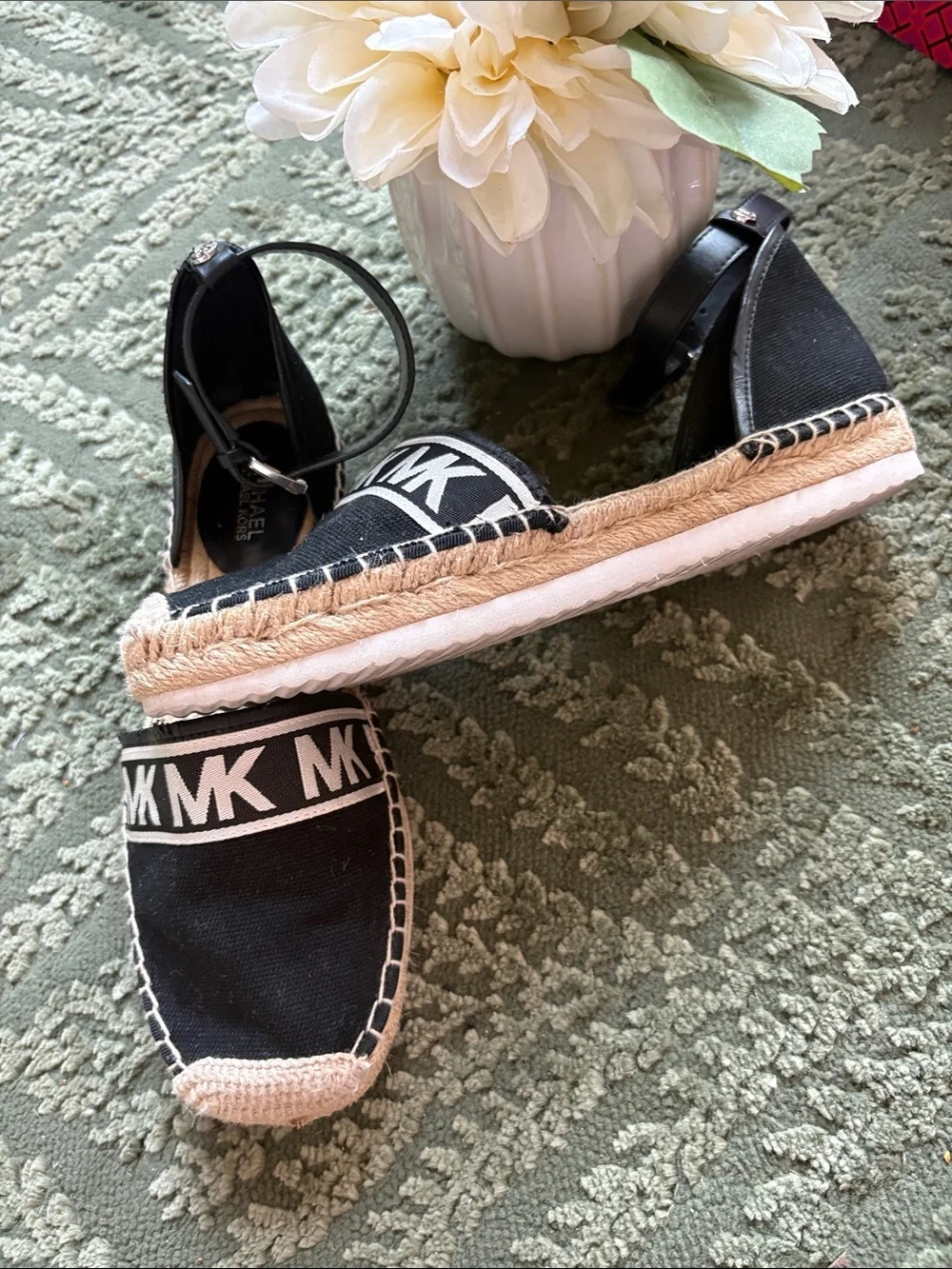 Michael Kors Black MK Logo Espadrille Sandals with Ankle Strap